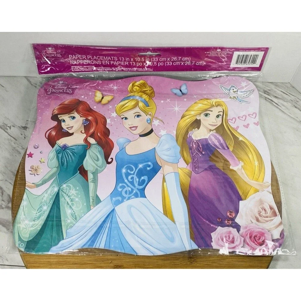 New Disney Princess Party Placemats  Ariel, Cinderella & Rapunzel  12 Count New